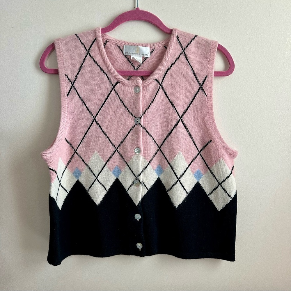 Vintage Precious Fibers‎ 100% Cashmere Argyle Sweater Vest